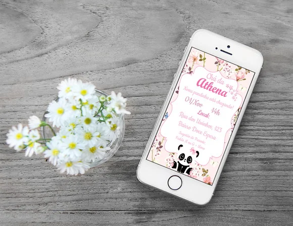 Convite Digital Personalizado Panda Rosa