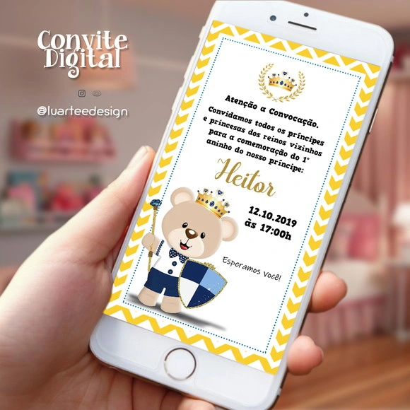 Convite Ursinho Príncipe Digital Para Menino
