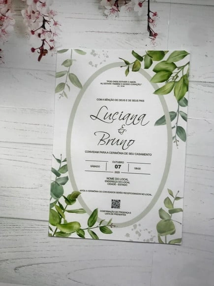 Convite Papel Vegetal com Folhagem e Lacre de Cera