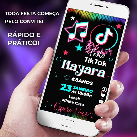 Convite de Aniversário Tiktok Digital Infantil
