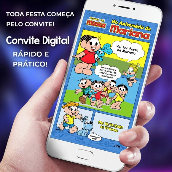 Convite de Aniversário Infantil Virtual Turma da Mônica