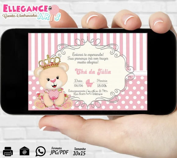 Convite Digital Chá de Bebê Ursinha Princesa