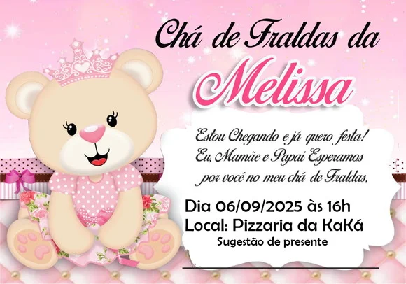 Convite Ursinha Princesa Chá de Fraldas