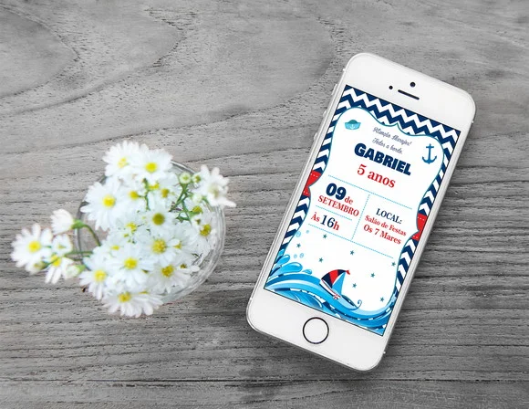 Convite Digital Personalizado Marinheiro - Náutico