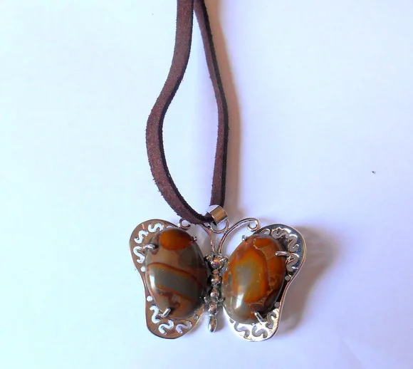 Cordão Colar com Pingente Jaspe Ajustável de Longo a Choker
