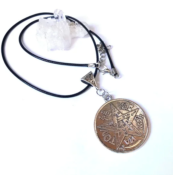 Cordão Colar com Pingente Tetragrammaton Amuleto Prateado