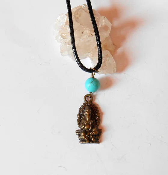 Cordão Colar com Turquesa e Ganesha