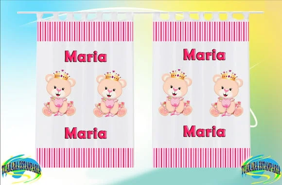 Cortina Personalizada Ursinha Princesa Coroa Realeza