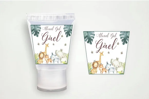 Adesivo Personalizado Bisnaga Álcool Gel Safari Aquarela