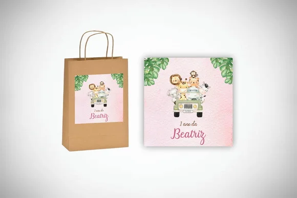 Adesivo Personalizado Sacolinha Safari Rosa