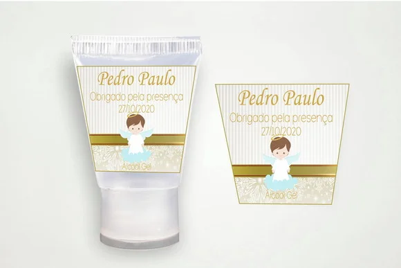 Etiqueta Personalizado Álcool Gel Batizado Menino