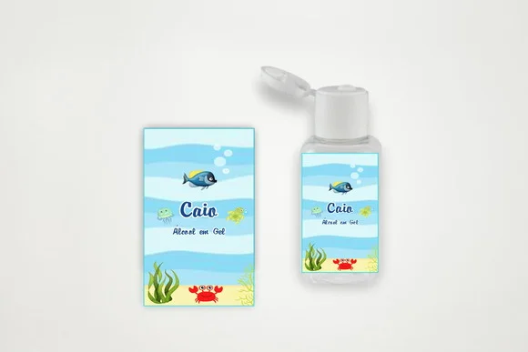 Rótulo Personalizado Frasco Álcool Gel Fundo do Mar