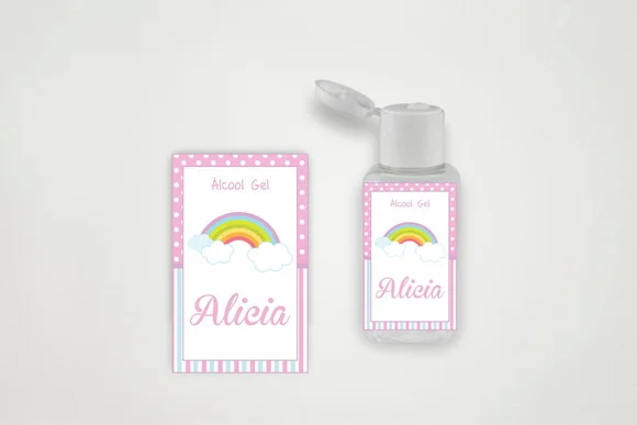 Rótulo Personalizado Álcool Gel Arco Íris Rosa