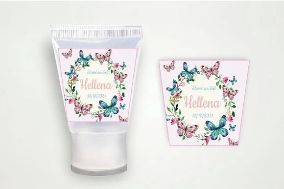 Rótulo Personalizado Bisnaga Álcool Gel Borboleta