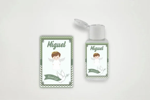 Rótulo Personalizado Frasco Álcool Gel Batizado Verde