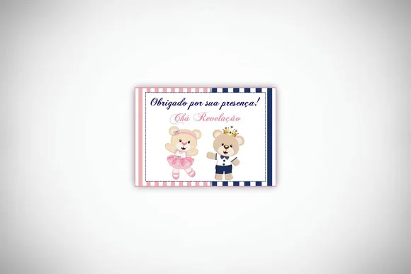Tag Personalizada Chá Revelação Ursinhos Azul e Rosa