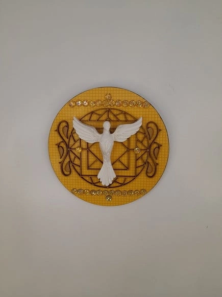 Placa Mandala Redonda Amarelo com Divino