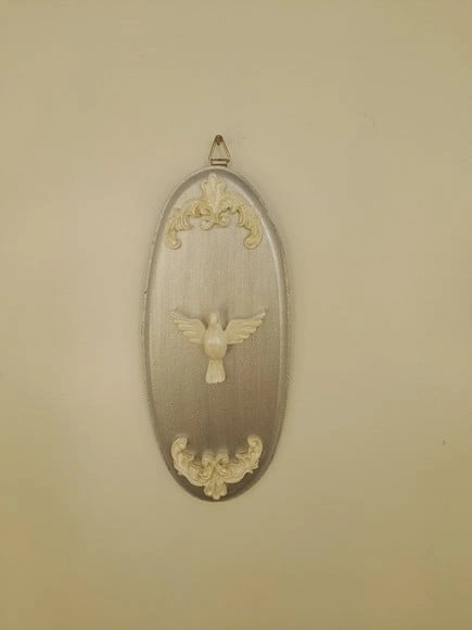 Placa Oval em mdf Prata Decorado com Divino
