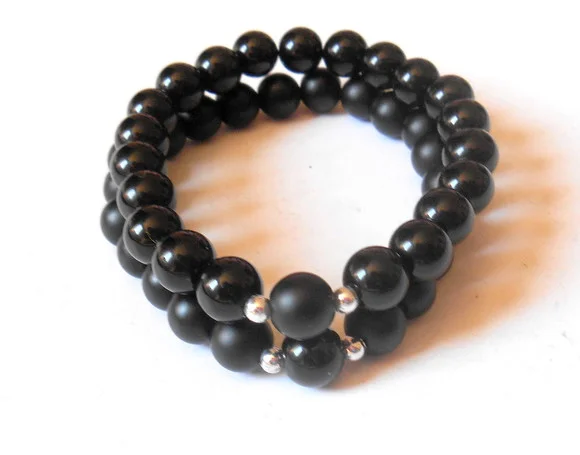 Duo de Pulseiras Negras Fosca e com Brilho