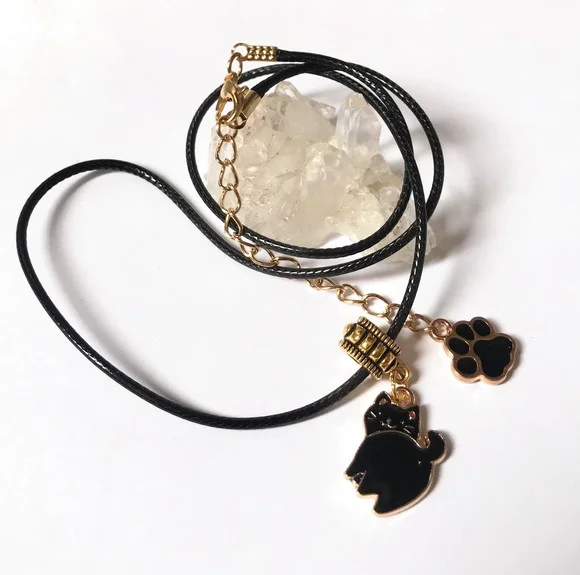 Cordão Colar com Gatinho e Patinha em Dourado