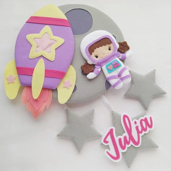 Enfeite Porta Maternidade Lua, Astronauta e Foguete - Julia