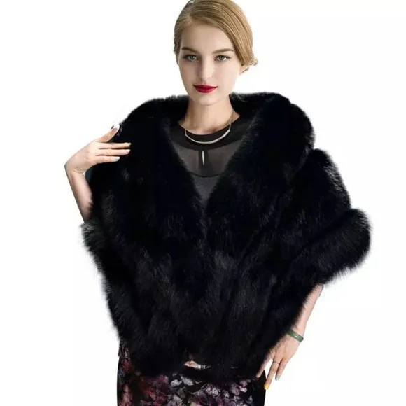 Estola pelo Alto Luxuosa Preta Artesanal