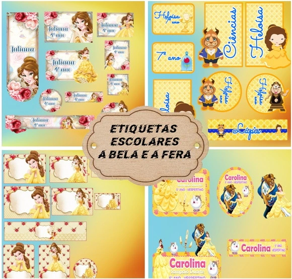 Etiqueta Escolar a Bela e a Fera