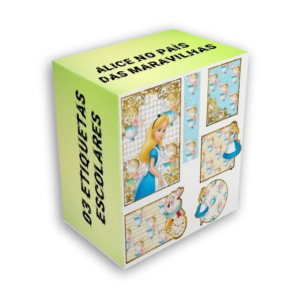 Etiqueta Escolar Digital Alice no País das Maravilhas
