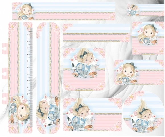 Etiqueta Escolar Digital Alice no País das Maravilhas Cute