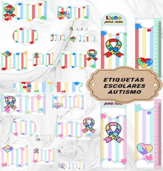 Etiqueta Escolar Digital Autismo Menino e Menina