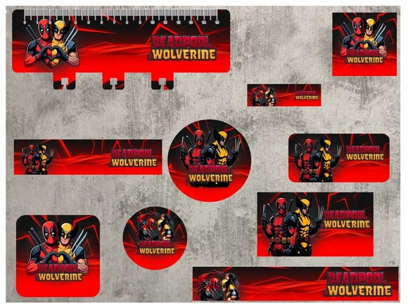 Etiqueta Escolar Digital Deadpoll e Wolverine