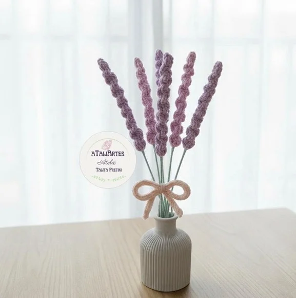 Flor de Lavanda Decorativa para Vaso em Tricotin com 02 unidades