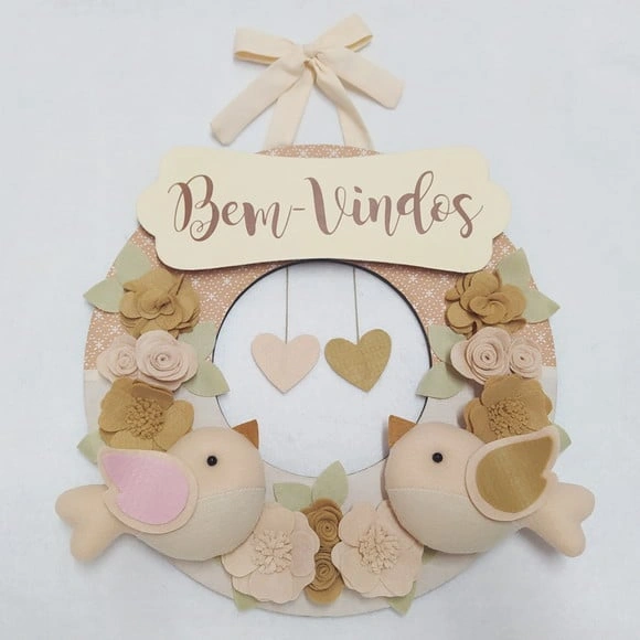 Guirlanda de Porta de Feltro - Casal de Passarinhos Nude