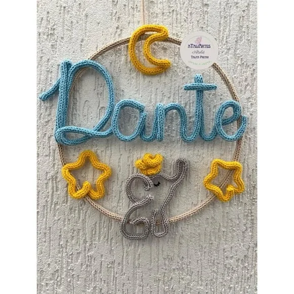 Porta maternidade Guirlanda de Elefantinho Personalizado em Tricotin com 1 nome
