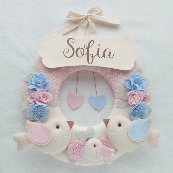 Guirlanda Passarinhos de Feltro Azul e Rosa - Sofia