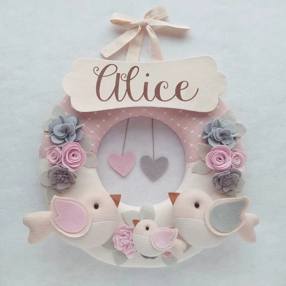 Guirlanda Passarinhos de Feltro Cinza e Rosa - Alice