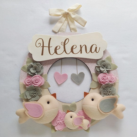 Guirlanda Passarinhos de Feltro Cinza e Rosa - Helena