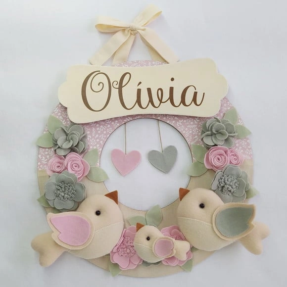 Guirlanda Passarinhos de Feltro Cinza e Rosa - Olívia
