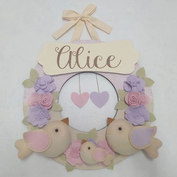 Guirlanda Passarinhos de Feltro Lilás e Rosa Alice
