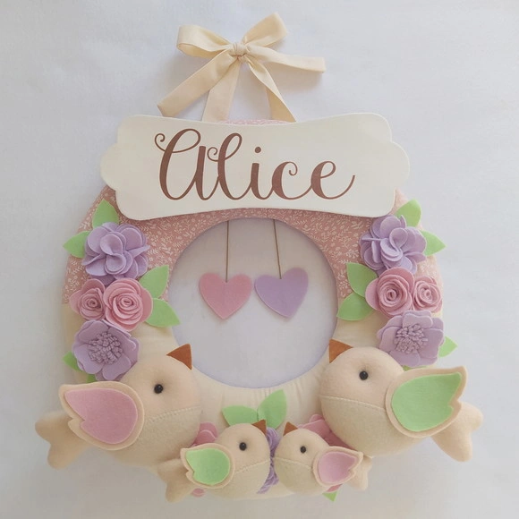 Guirlanda Passarinhos de Feltro Lilás e Rosa Alice