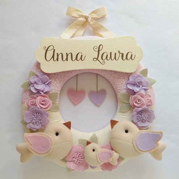 Guirlanda Passarinhos de Feltro Lilás e Rosa Anna Laura