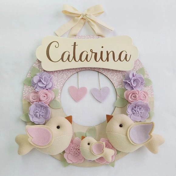 Guirlanda Passarinhos de Feltro Lilás e Rosa - Catarina
