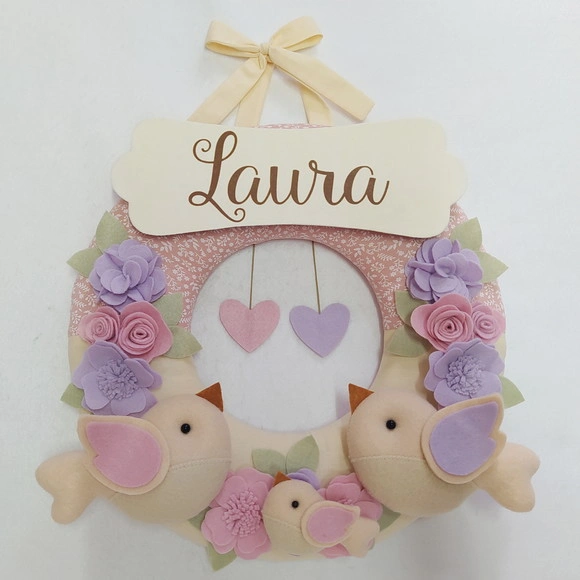 Guirlanda Passarinhos de Feltro Lilás e Rosa Laura