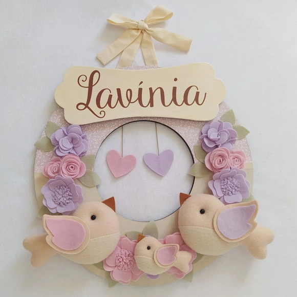 Guirlanda Passarinhos de Feltro Lilás e Rosa - Lavínia