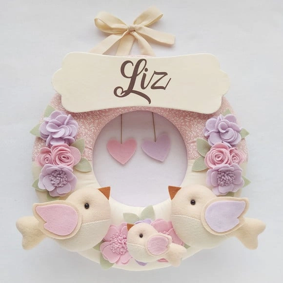 Guirlanda Passarinhos de Feltro Lilás e Rosa - Liz