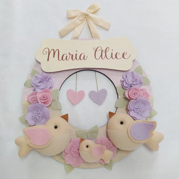 Guirlanda Passarinhos de Feltro Lilás e Rosa - Maria Alice