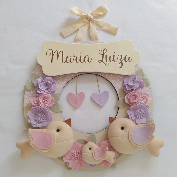 Guirlanda Passarinhos de Feltro Lilás e Rosa Maria Luiza