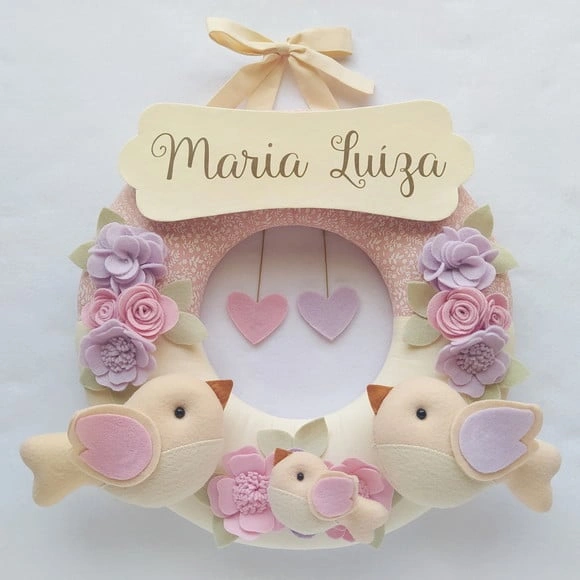 Guirlanda Passarinhos de Feltro Lilás e Rosa - Maria Luíza