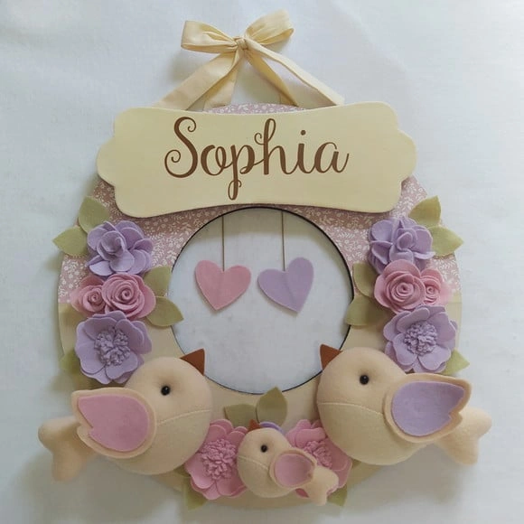Guirlanda Passarinhos de Feltro Lilás e Rosa Sophia