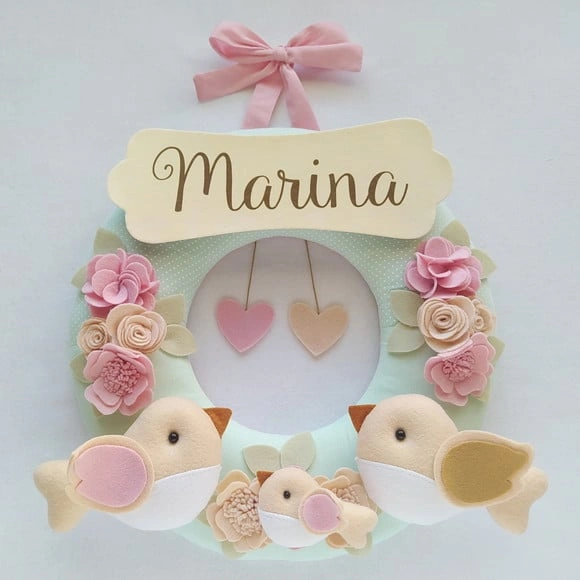 Guirlanda Passarinhos de Feltro Verde e Rosa - Marina